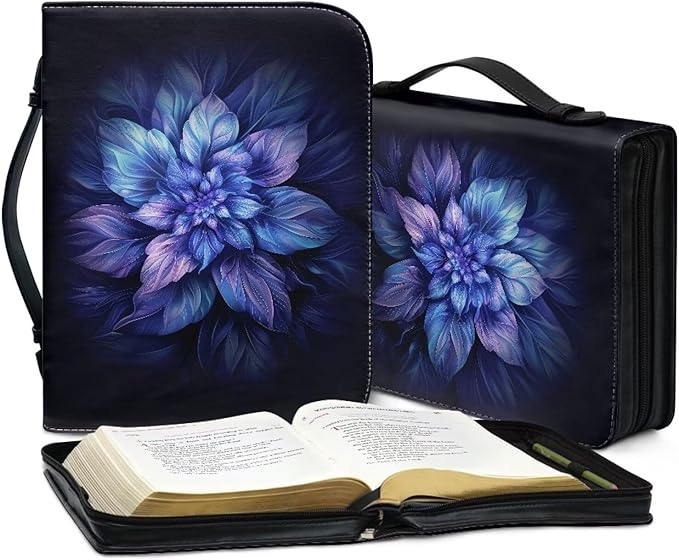 Lotusorchid Boho Lotus Printed Bible Cover for Women, God is within Her, She Will Not Fall, Leather Book Case Church Bible Protective with Handle, Lightweight Bible Carrying Case
