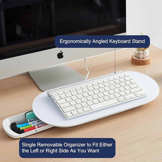 TSJ OFFICE Glass Desktop Whiteboard - 17 X 7 Inches Small Dry Erase Board with Green Light, Glass White Board Surface Notepad with 1 Drawer, Desk Organizers for Office, Home, School Supplies