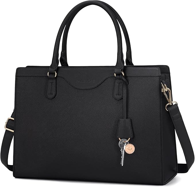 RAINSMORE Laptop Bag for Women 15.6 Inch Waterproof Leather Computer Tote Bag Professional Business Office Work Bags Briefcase Large Capacity Lightweight Women Handbag Shoulder Bag, Black
