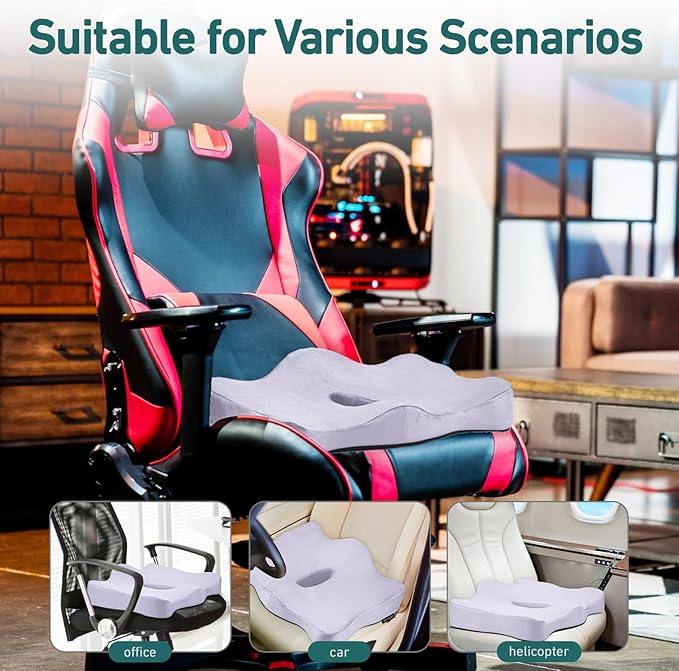 Seat Cushions for Office Chairs - Pressure Relief Seat Cushion with a Storage Bag - Car Seat Cushions for Pressure Relief, Tailbone Pain, Sciatica & Back Pain Relief (Light Purple)