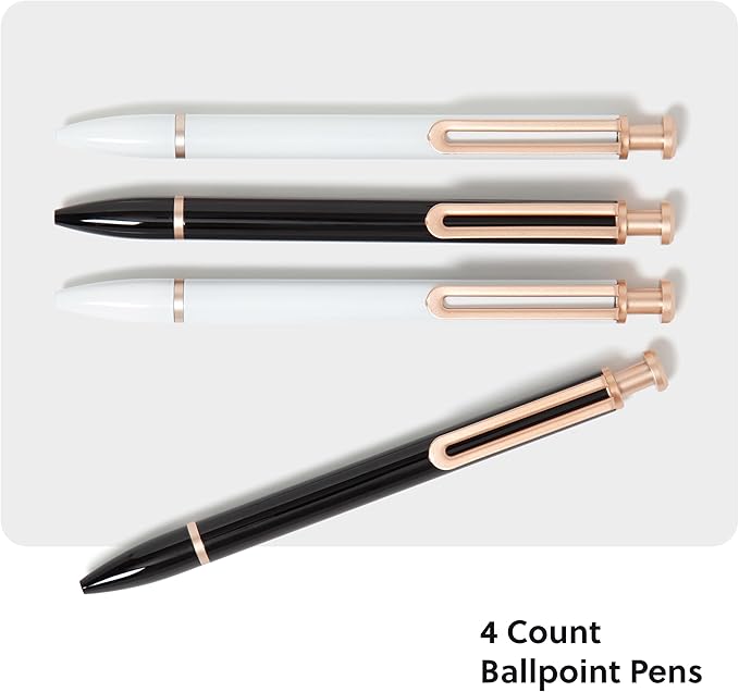 U Brands Monterey Ballpoint Pens, Set of 4, Black and White With Rose Gold Details, Bold (1.0 mm) Point, Black Ink