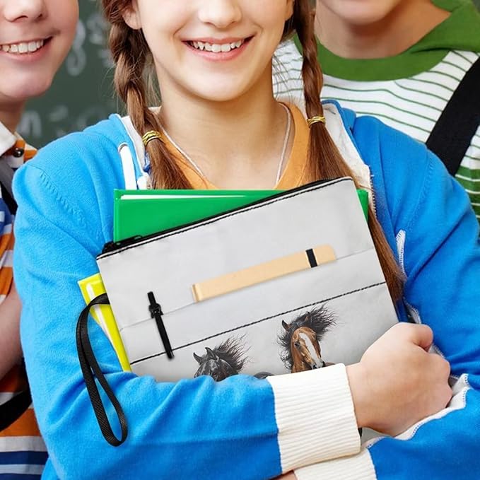 COEQINE Horses Themed Zippered Book Covers for Soft Cover Books Hard Cover Cool Animal Book Protectionale Book Sleeves Case with Hand Handles Portable Chain