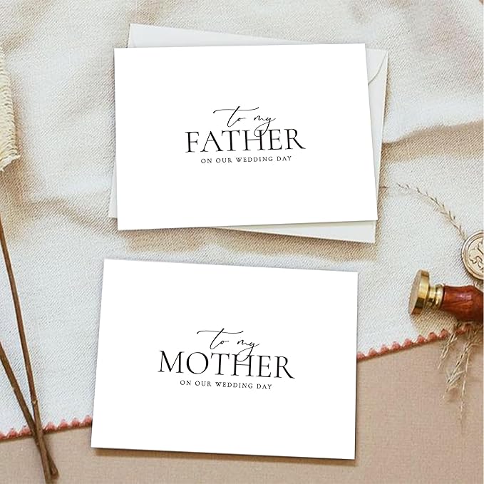Set of 2 Wedding Day Card for Parents, Parents Of The Bride/Groom Gifts, To My Father On Our Wedding Day, To My Mother On Our Wedding Day.（Father/Mother A）