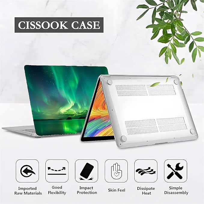 Compatible with MacBook Air 13.6 Inch Case 2024 2023 2022 Release Model A3113 M3 A2681 M2, Iceland Green Aurora Hard Plastic Shell Cover Case