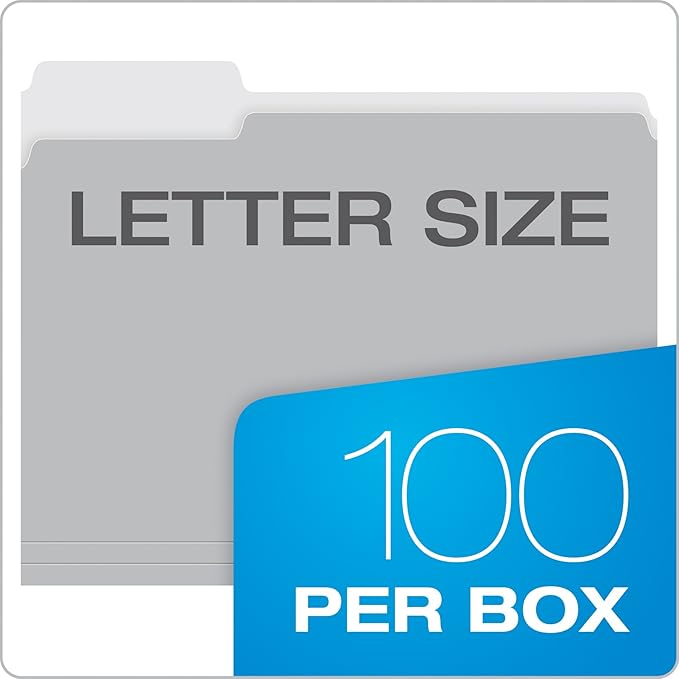 Pendaflex Two-Tone Color File Folders, Letter Size, 1/3 Cut, Gray, 100 Per box (152 1/3 GRA)