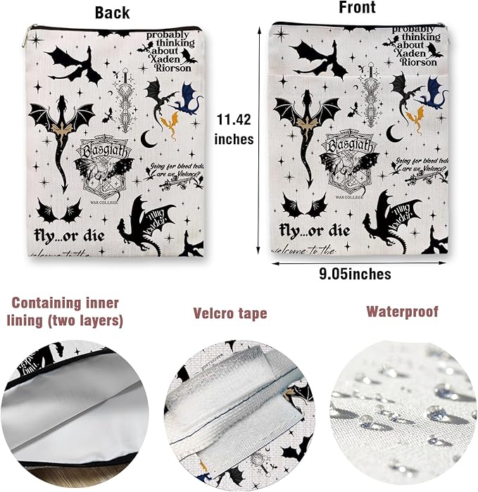 Romantasy Dark Academia Dragons Book Sleeve, Fantasy Novel Reader Gift, Bookish Gifts, Book Inspired Gift, Paperback Book Protector Book Cover Dragons Lovers Book Gifts (Dragons Book Sleeve-1107)