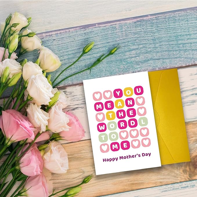 UUEFKTN Happy Mother's Day Wordle Card, You Mean The Wordl To Me, Funny Mothers Day Card For Mom, Word Puzzle Mothers Day Card For Her