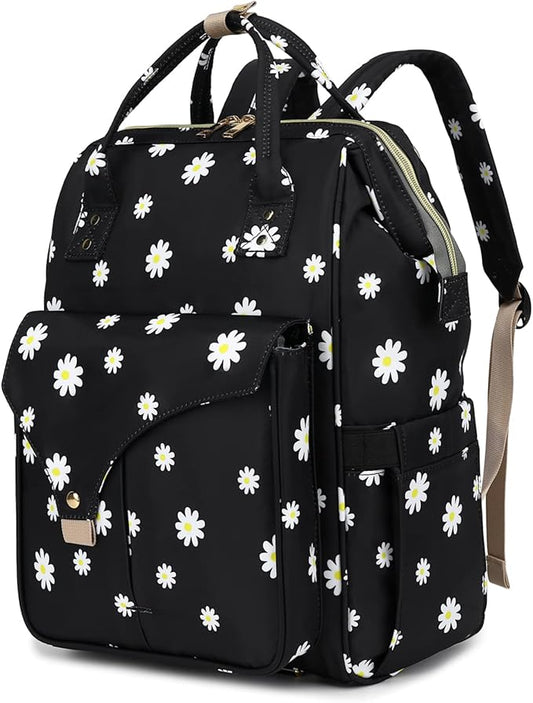 Flowers Laptop Backpack College School Backpack Bookbags Nurse Backpacks Travel Bags Casual Daypacks for Women Girls Fits 15.6 Inch Notebook (Black)