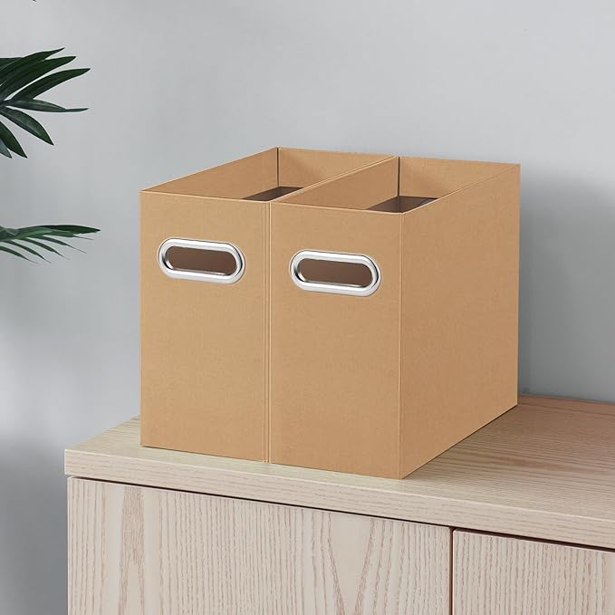 Oterri File Organizer, Small Storage Box, Cardboard File Folder Organizer, Collapsible File Box, Hanging File Organizer for Letter Size, Portable File Box with Handle, Only Box (Brown,6 Packs)