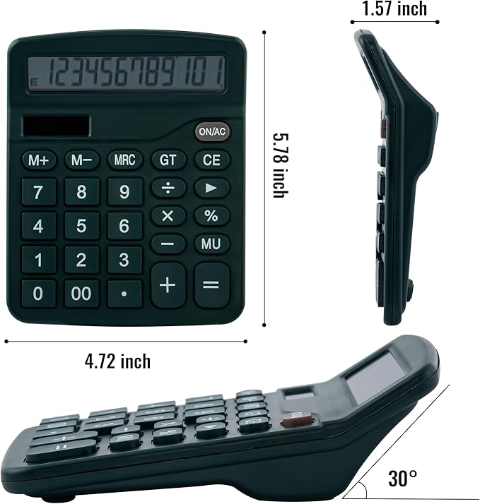 Golcellia Calculators Desktop, Dark Green Calculator, Cute Calculator 12 Digit Desk Calculator Large Display, Dual Power Solar Battery, Office Home School Supplies for Adults & Students
