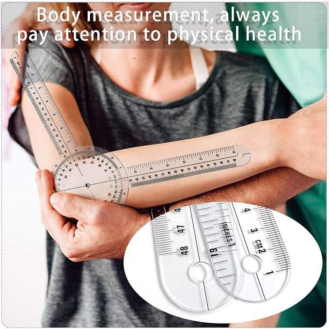 Goniometer 12 inch, Transparent Orthopedic Angle Ruler Plastic Goniometer, 360 Degree Clear Protractor Physical Therapy for Body Measuring Tape Goniometer Protractor Ruler