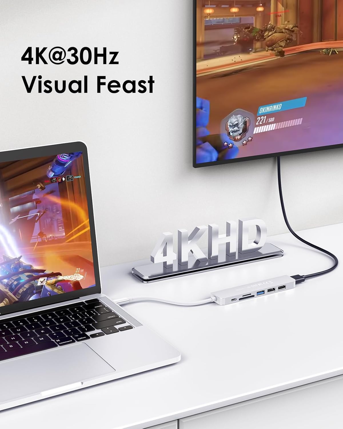 LENTION USB C Hub with 100W Charging, 4K HDMI, Dual Card Reader, USB 3.0 & 2.0 Compatible MacBook Pro, New Mac Air/Surface, Chromebook, More, Stable Driver Adapter (CB-CE18, Silver)