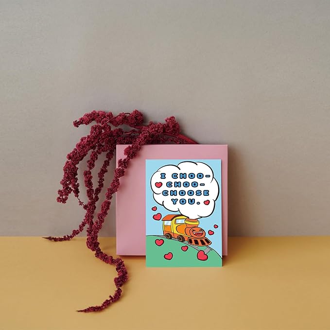 SuperShunhu Cute Train Valentines Day Card for Him Her, Lovely Valentines Card for Kids Child, Funny Anniversary Card for Boyfriend Girlfriend, I Choo Choo Choose You Card