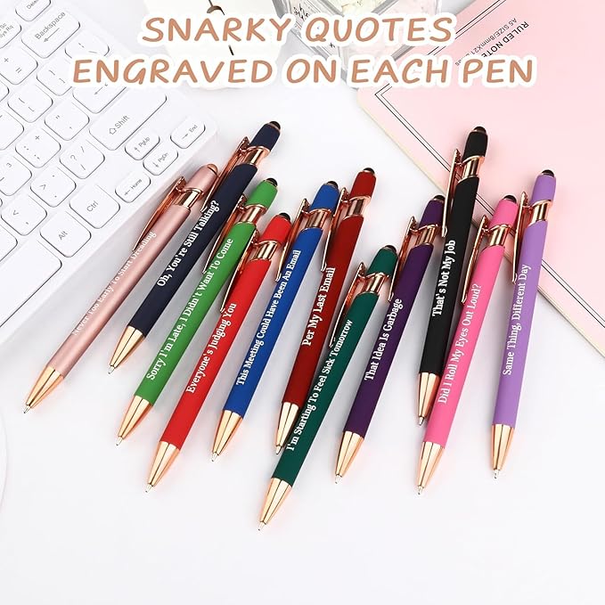 Snarky Funny Office Pens,36 Pcs Negative Sarcastic Hilarious Quotes Work Ballpoint Pens with Stylus Tip for Colleague Co-workers Gift Black Ink (Style 1, 36)