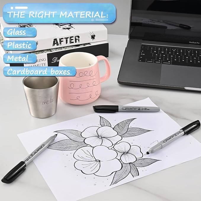 Permanent Markers, Ultra Fine Point, Black, 100 Count, 0.4mm, Fine tip permanent marker set, quick dry, waterproof, fading resists, durable, marks on paper, glass, ceramic, plastic, wood, rock, metal