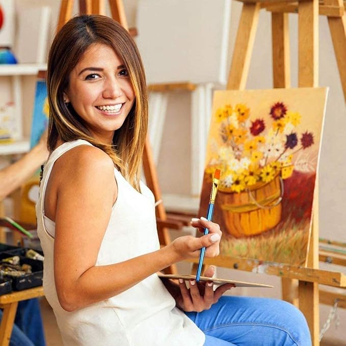 BOSOBO Paint Brush Sets, 6 Pack 60 Pcs Pointed-Round Tip Paintbrushes Nylon Hair Artist Acrylic Paint Brushes for Acrylic Watercolor Oil, Face Art, Model, Miniature Detailing & Rock Painting, Blue