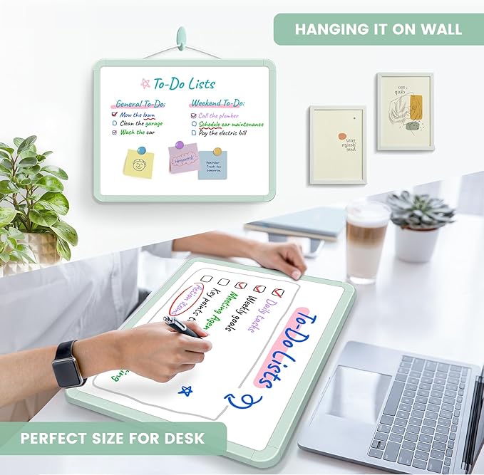 Small Double-Sided White Board Dry Erase Board for Wall, 14"x11" Hanging Whiteboard for Door, Mini Dry Erase Board with a Black Dry Erase Marker, Small Whiteboard for Kids Students, Back to School-G