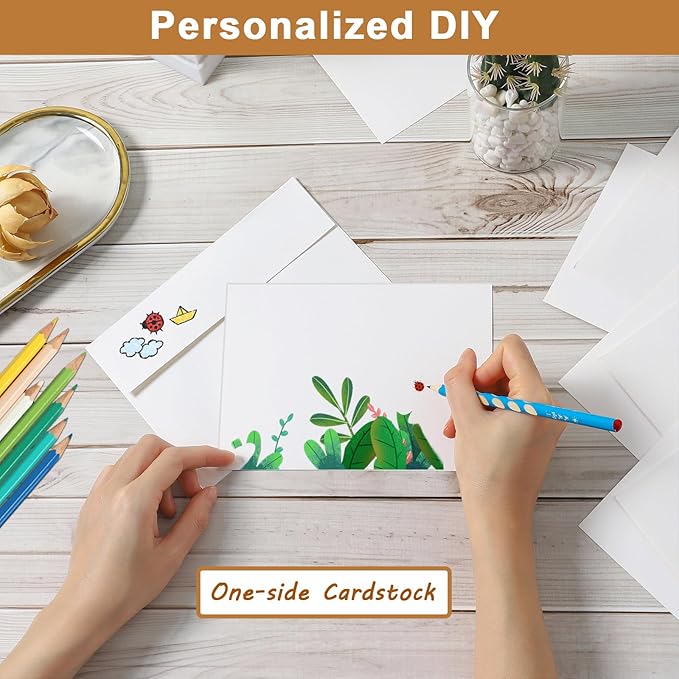 White Blank Note Cards and Envelopes 5 x 7 Heavyweight Single Panel Cardstock and A7 Envelopes Printable Self Seal 20 Packs for Wedding Invitations, Birthday, Thank You Cards, Baby Shower