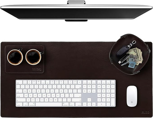 Elizo Leather Desk Mat Desk Pad Blotter Set - Real Full-Grain Leather (32x16) 2-Layer Genuine Desk Cover Protector & Large Mouse Pad | Computer Keyboard Desk Accessories for Office & Home Java