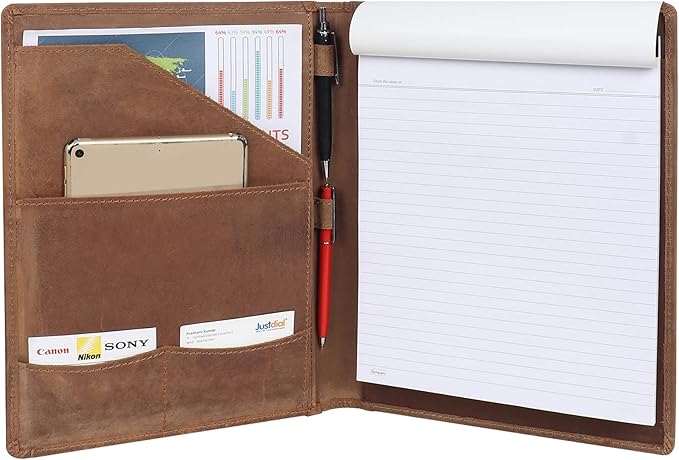 Succor Genuine Leather Business Portfolio Organizer-Professional Padfolio-Leather Binder-Document Holder-Resume Folder-A4 PAD Folio for Men and Women-13”x10”-Hunter Brown