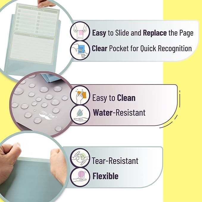 Mr. Pen- Plastic Folders with Clear Front Pocket, 5 pcs, Pastel Colors, File Folders with Fasteners for Documents