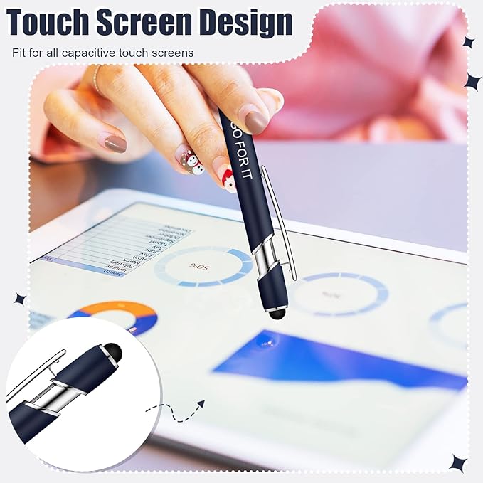 Zonon 12 Pieces Inspirational Pens Bulk Easter Basket Stuffers Motivational Quotes Ballpoint Pens with Stylus Tip Inspirational Gifts for School Office Teachers(Navy,Motivational Style)