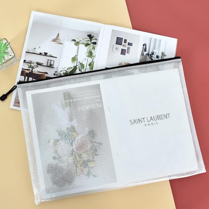 Vuzvuv 26pcs A4 Size 13"x 9.3" Mesh Zipper Pouch Zipper Bags,Document File Folders with Label Sticker,Waterproof Plastic Mesh Bag for File, Makeup, Board Game School Office Home Travel Storage