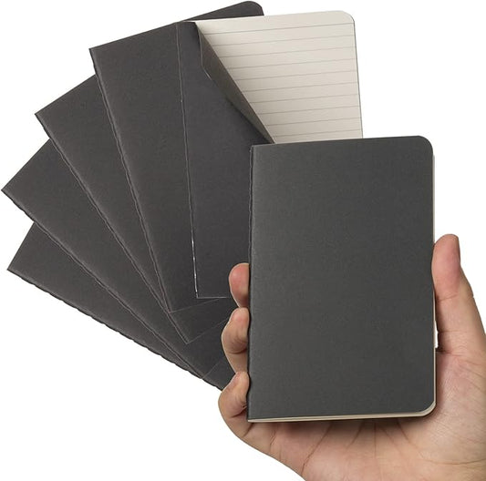 TWONE Pocket Notebook, 6 Pack Softcover Mini Notebooks 3.5" x 5.5" Black Notebook Small Memo Notepad for Men Women Kids Traveler Author, 30 Sheets,60 Lined Pages