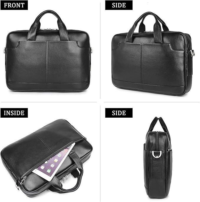 Augus Leather Laptop Briefcase for Men,Waterproof Travel Messenger Duffle Bags 15.6 Inch Laptop Bag