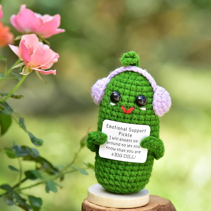 Funny Crochet Pickles 1 Pcs with Affirmations Cards for Inspirational Novelty Good Luck Gifts and Party Decorations(KK-CKD04-ppep)