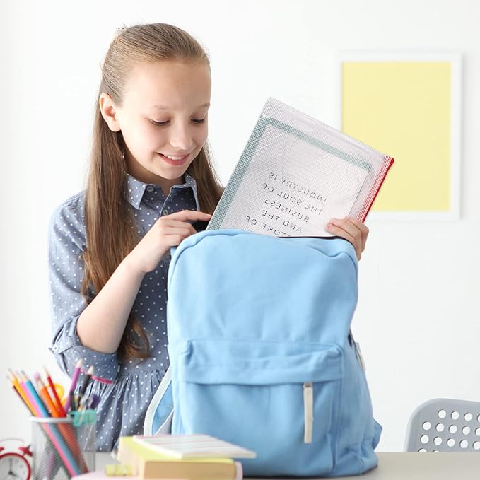 EOOUT 100pcs Mesh Zipper Pouch, A4 Size, 10 Colors Zipper Bags for Organizing Storage, Waterproof Puzzle Bag, Zipper File Bags for Board Games and School Office Supplies