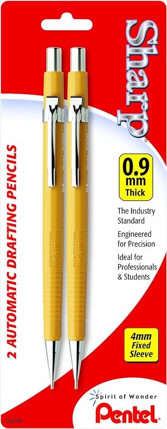 Pentel® Sharp™ Automatic Drafting Pencils, 0.9 mm, Black, Pack Of 2