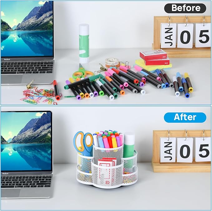 Pen Holder for Desk, Rotating Pencil Holder, Cup Holder for Desk Office Pen Organizer in White