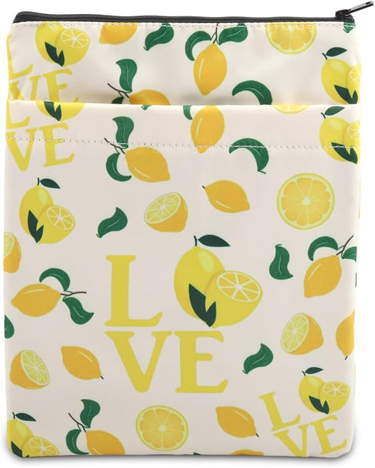 FEELMEM Yellow Lemon Book Sleeve Lemon Lovers Zipper Pouch Book Covers For Fruit Lover Bookworm Reading Lovers