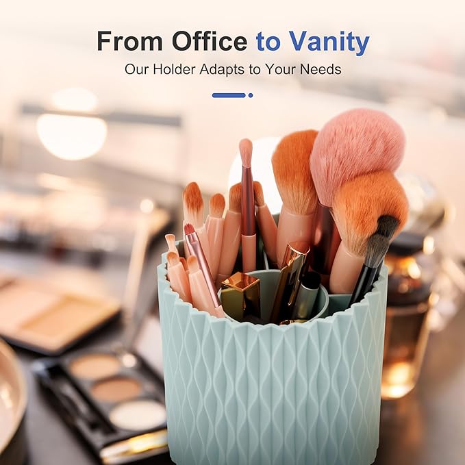 Pencil Holder For Desk - 360° Rotation, 5 Slot Desk Supplies For Women Office Aesthetic. Pen Holder For Office&School, Desk Accessories(Blue)