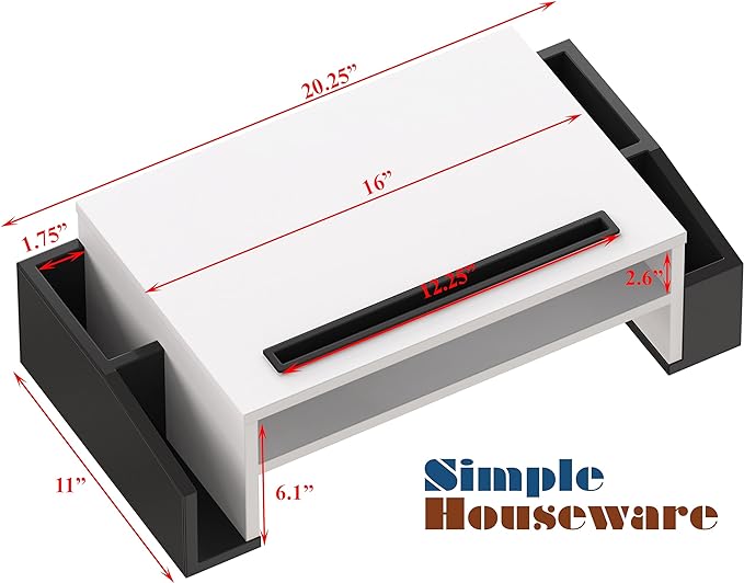 Simple Houseware Desk Monitor Stand Riser with Adjustable Organizer Tray, Dual Tone - Black / White