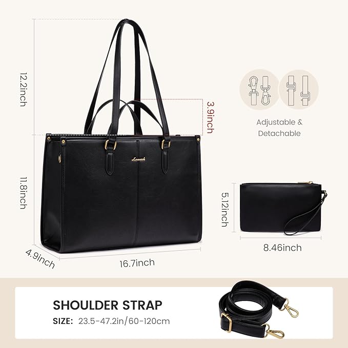 LOVEVOOK Laptop Bag for Women,15.6 inch Work Bags with Clutch, Vintage Leather Laptop Tote Bag,Computer Bag Laptop Purse, Briefcase Tote Bag Shoulder Bag Handbag for Business Office Teacher