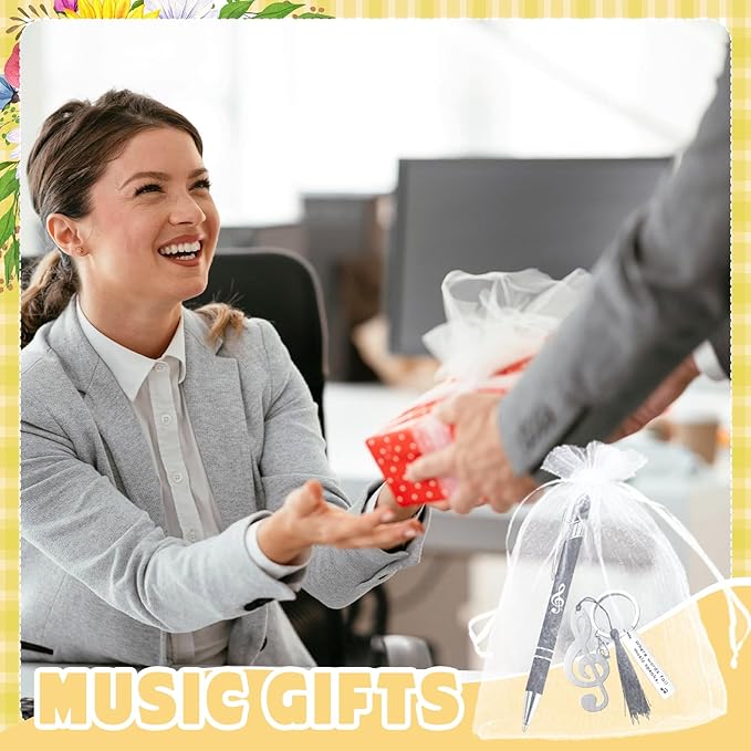 120 Pcs Music Gifts Bulk for Students Include 30 Music Note Ballpoint Pen 30 Music Keychain 30 Metal Music Bookmark 30 Organza Bag Choir Gifts for Student Teacher Music Lover