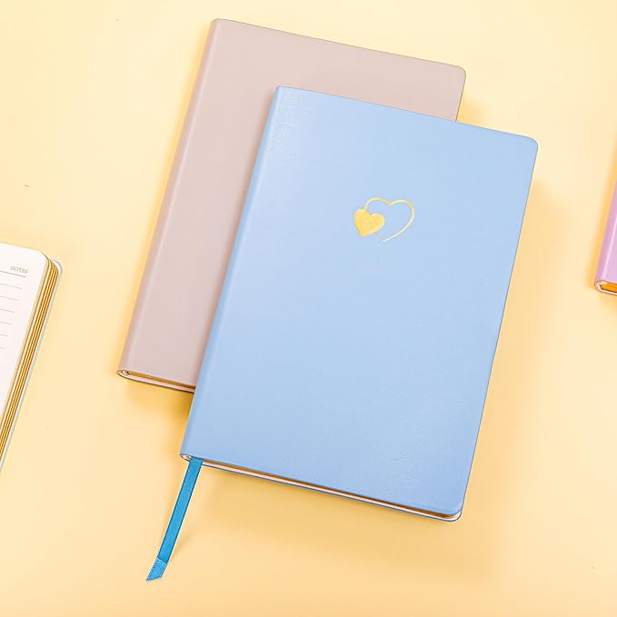 CAGIE Lined Journal Notebook for Women and Girls 256 Pages Cute Diary with Heart-Shaped Leather Journals for Writing A5 Soft Cover Notebooks for Work School (06 Azurite Blue, A5)