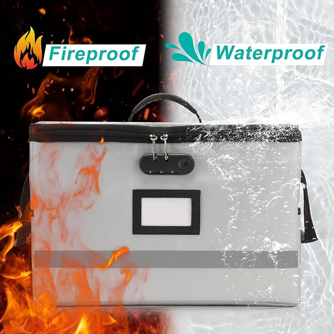 File Box with Lock, Portable Document Organizer Box with Handle, Fireproof File Box for Home Office, Legal File Organizer Storage