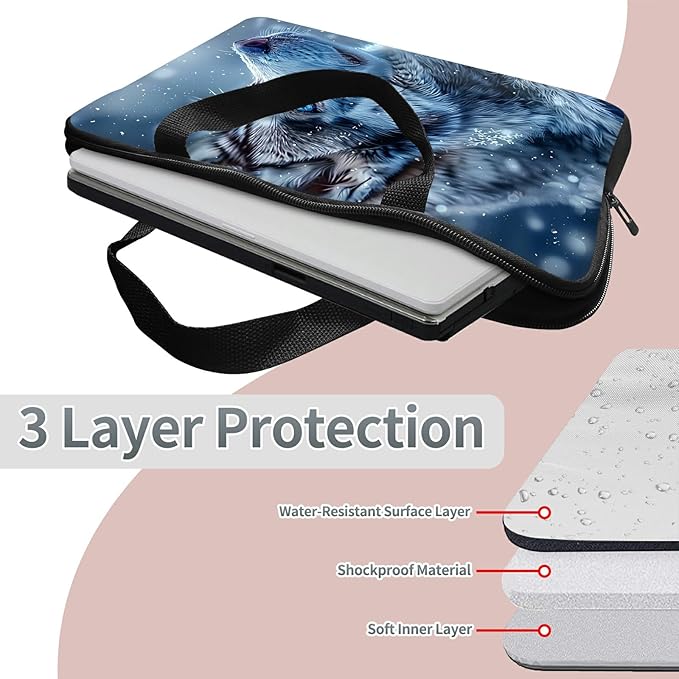 Universal Laptop Sleeve Tablet Case 12 inch, Blue Eye Wolf Slim Carrying Case Durable Handbag Travel Laptop Bag for Surface Pro 9 8 7/Laptop Go 2 3, MacBook Air 11/12
