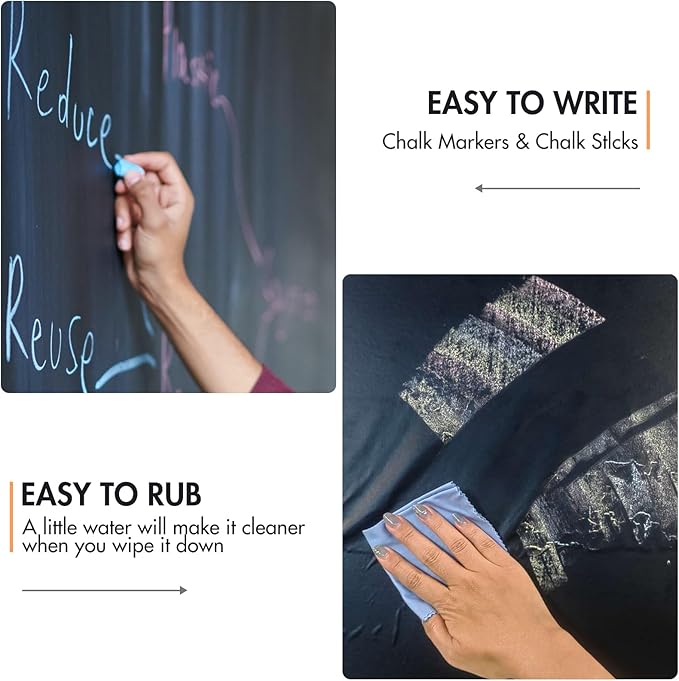 Chalkboard Wallpaper Stick and Peel: DIY Your Own Unique First Day of School Board Classroom Chalk Board Paint Self Adhesive Wall Paper with 8 Colorful Chalks (Black,17.5" x 157.5")