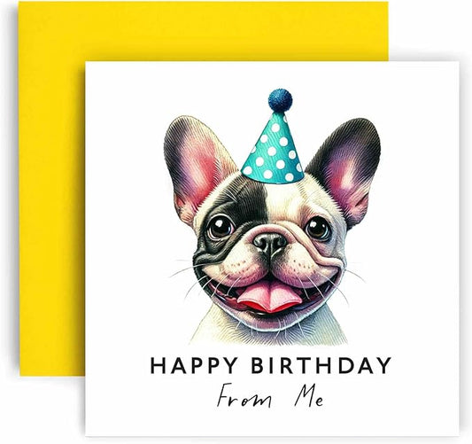 Huxters Birthday Card from the Dog – French Bulldog - Happy Birthday to Dog Mum and Dog Dad – Birthday Card from the Dog to Friends Family First Birthday (French Bulldog)
