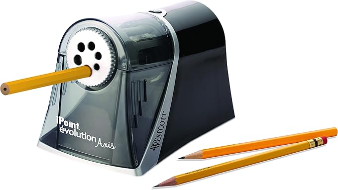 Westcott Electric iPoint Evolution Axis Heavy Duty Classroom Pencil Sharpener, Black and Silver