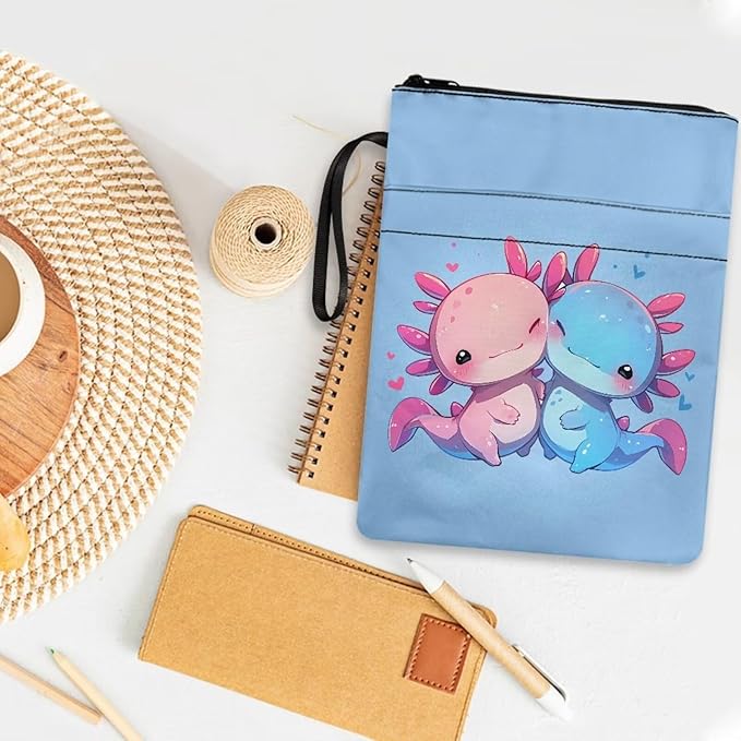 COEQINE Cute Axolotl Animal Book Covers for School Preschool Book Sleeves Case 9x11 Inch Washable Hardcover Book Pouch with Pen Holder