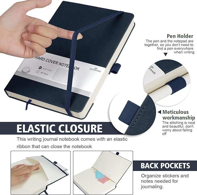 Lined Journal Notebook, 360 Numbered Pages(With page number), Thick Journal for Writing B5 College Ruled Notebook, 100gsm Lined Paper, Leather Hardcover, 9.8'' X 6.9''-Denim Blue