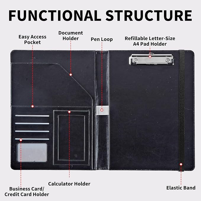 Padfolio Folder with Clipboard,Portfolios Organizer Clipboards with Storage Clipboard Writing Pad PU Leather Conference Document Organizer with Business Card Holder,Flag Deers