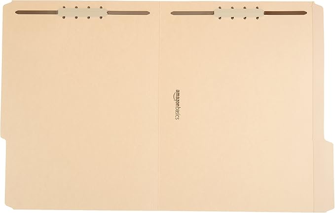 Amazon Basics Manila File Folders with Fasteners, Letter Size, 100-Pack, Light Brown
