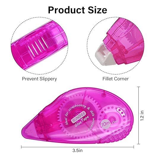 Glue Runner Permanent, Double Sided Adhesive Scrapbook Runner Tape Roller, 0.3-inch by 360-Inch, Permanent Adhesive Dots Roller Applicator - 12 Packs Rose