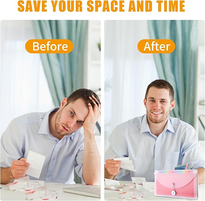 Nicecho Receipt Coupon Organizer, 13 Pockets Small Accordion File Organizer with Labels for Receipt Cards, Bill Business, Coupons Storage, 10.2X 5.1 Inches (Transparent)